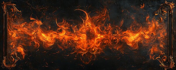 Wall Mural - generative ai art of burning flames with a fiery border, textures isolated on a black background for