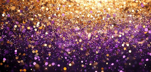 Wall Mural - golden and purple glittering confetti bursting with light, creating an abstract and celebratory atmo