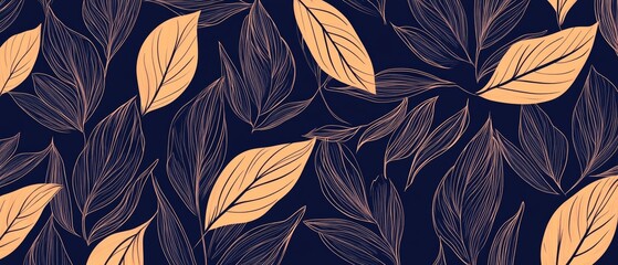 Wall Mural - Bold floral pattern with abstract leaves and elegant textured background in minimalistic linear form