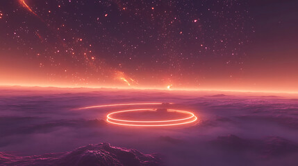 Wall Mural - dreamy celestial sky with glowing stars, a galaxy ring, and faint nebulae. the scene has a smooth gr