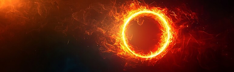 Wall Mural - illuminate your design with a glowing burning ring effect on a dark background, featuring a grainy g