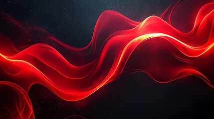 Wall Mural - Illuminate your space with a red glowing abstract color gradient wave shape set against a black grainy background, offering minimal yet impactful wide banner web header possibilities.