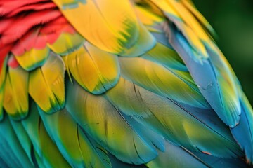 Wall Mural - Vibrant Close-Up of Parrot Feathers Showcasing Rich Colors and Texture