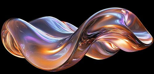 Wall Mural - iridescent, glossy metallic curves in motion, creating a flowing organic shape in a dynamic 3d rende