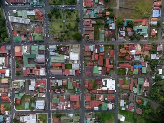 Wall Mural - Aerial view of colorful urban neighborhood with grid streets.