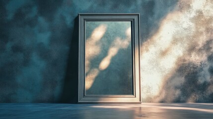 Sticker - Elegant vintage mirror frame against a textured teal wall, capturing soft natural light and shadow play in a serene business concept setting