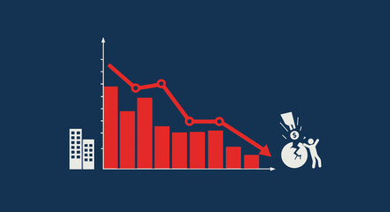 Economic collapse is coming. This image shows a declining bar graph and a person reacting to a financial crisis. Vector illustration design.