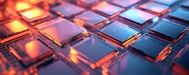 Leinwandbilder - Technology backdrop with luminous glass squares illuminated by blue and orange lights