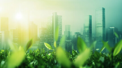 Wall Mural - Blurred cityscape background with a bokeh effect stands against blurry cityscape under bright sunlight  blurry urban landscape with skyscrapers and buildings