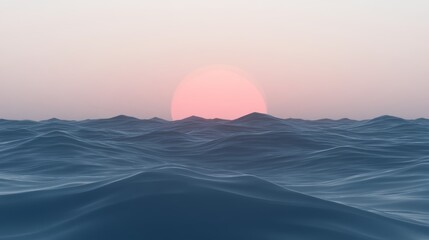 Canvas Print - Serene Ocean Sunset Pink Sun Over Calm Waves