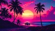 © mhmdyatt - Vibrant Sunset Beach Scene with Classic Car and Palm Trees