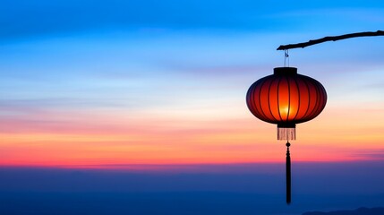 Canvas Print - Serene Sunset Silhouette Illuminated Asian Lantern Hanging