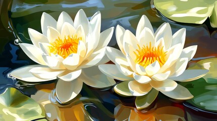 Wall Mural - Serene Water Lilies Floating on Calm Pond Surface