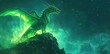© novian - Green Dragon Perched Atop Mountain Under Starry Night