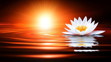 Canvas Print - Serene Water Lily Sunset Reflection Peaceful Stillness