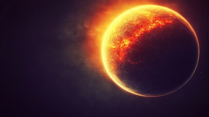 Wall Mural - Fiery Planet in Dark Space Cosmic Explosion Glowing Orange and Red