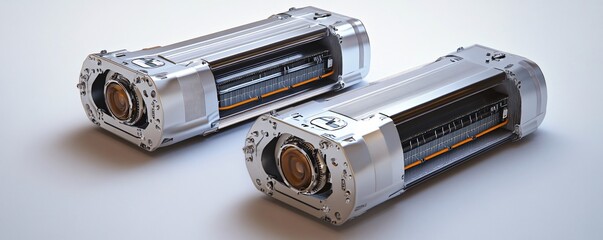Poster - White background showcases two advanced engines, displaying intricate internal gears, wires, and components