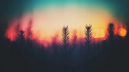 Canvas Print - Silhouetted Pines at Sunset, Dreamlike Haze