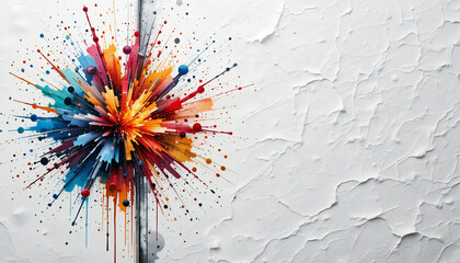 a rough white background with colorful splashes