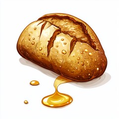 Wall Mural - Freshly Baked Bread Loaf with Drizzling Honey on a White Background