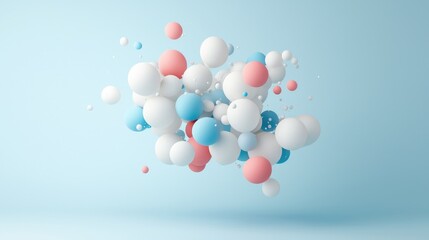 Canvas Print - Pastel spheres float against light blue background; abstract design for websites