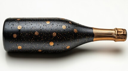 Leinwandbilder - Elegant Black and Gold Champagne Bottle with Sparkling Dots: A Festive Drink for Special Occasions