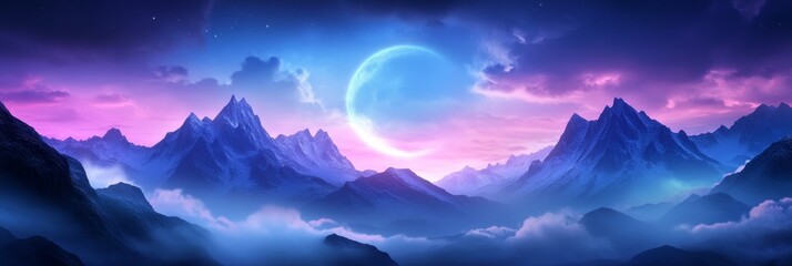 Wall Mural - majestic moonlit mountainscape - serene landscape of majestic mountains bathed in the soft glow of a
