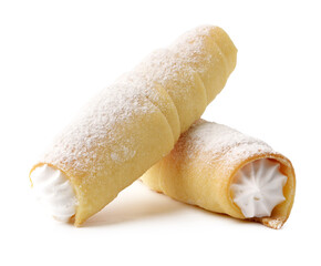 Wall Mural - Delicious sweet cannoli filled with creamy ricotta and dusted with powdered sugar during a dessert presentation