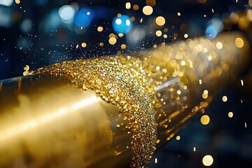 Leinwandbilder - Golden Glitter Sparkles Flowing on Metallic Surface Abstract Background
