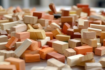 Aufkleber - Colorful Wooden Blocks Scattered on Tabletop Warm Natural Light
