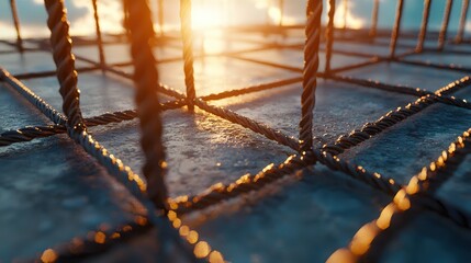 Aufkleber - Golden Hour Construction Steel Grid on Concrete Foundation