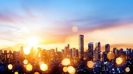 Poster - Golden Sunset Cityscape Skyline Modern Urban Panorama