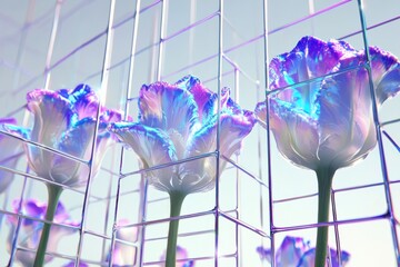 Poster - Ethereal Flowers in Metallic Cage Against Soft Pastel Background