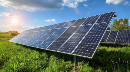 Wall Mural - solar cell in solar farm, alternative energy and sustainable energy, photovoltaic, pure energy renew