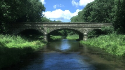 Canvas Print - Stone Arch Bridge Spanning Serene River Landscape