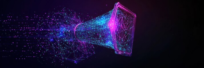 Wall Mural - abstract digital megaphone emitting glowing particles.