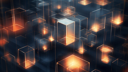 Poster - A conceptual representation of digital growth and innovation with glowing cubes, perfect for technology presentations.

