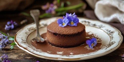 Wall Mural - Decadent chocolate souffl? topped with cocoa powder and edible decorations, a dessert lover's dream treat.