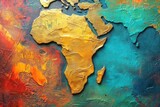 Vibrant Africa day celebration map art in bold colorful texture. Horizontal banner. Copy space