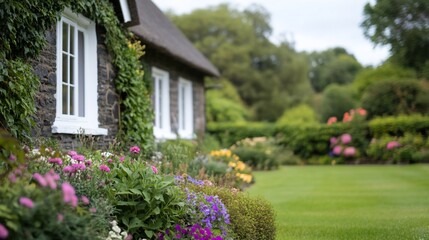 Poster - Cottage garden, lush blooms, tranquil scene, rural escape