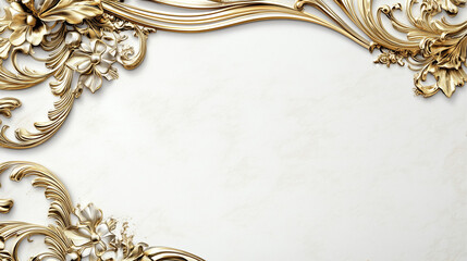 art deco gold wedding border mockup with intricate floral design on classic background and copy spac