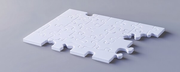 Poster - White jigsaw puzzle is incomplete on its right side, symbolizing the challenge of problem solving