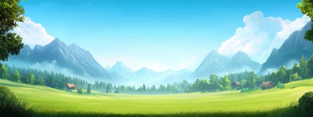 Wall Mural - serene mountain landscape with lush greenery and sky