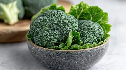 Wall Mural - Fresh broccoli and lettuce in bowl, healthy eating