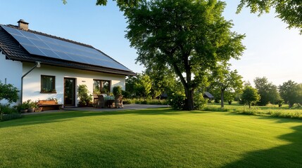 Poster - Solar powered home, garden, sunrise