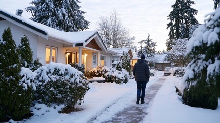 Sticker - Snowy neighborhood walk, winter evening