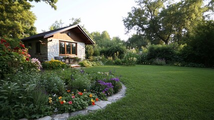 Poster - Stone cottage garden, summer evening