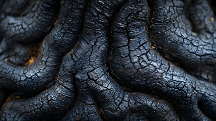 Fototapete - Textured black surface with intricate, winding patterns resembling natural forms, showcasing depth and contrast.
