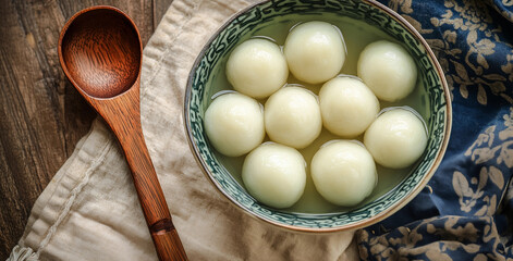 A bowl of delicious Yuanxiao on the warm table
