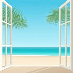 Wall Mural - tropical beach view through open windows